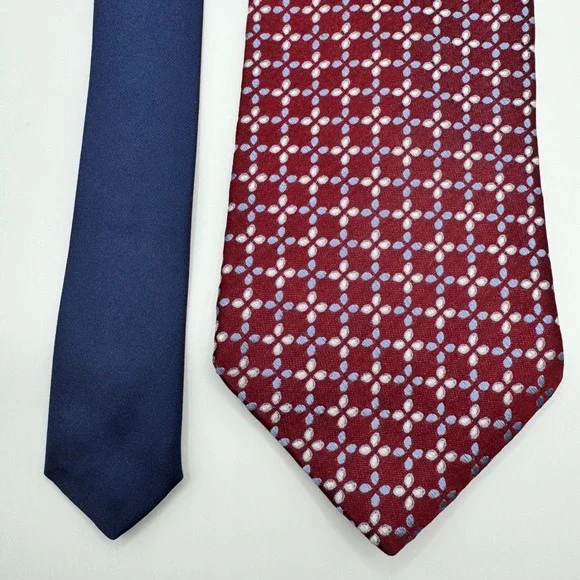 Tommy Hilfiger Mens Silk Tie Burgundy Red Blue Geometric Floral Pattern USA Made - Picture 7 of 10